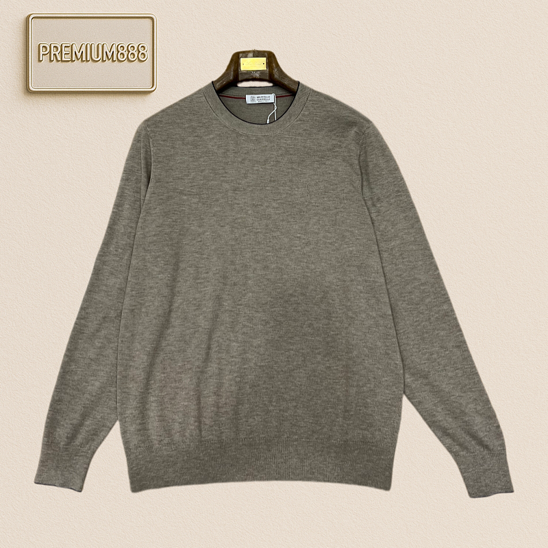 BC Brunello Round-neck Lightweight Embroidered Casual Long-Sleeve Knit Shirt