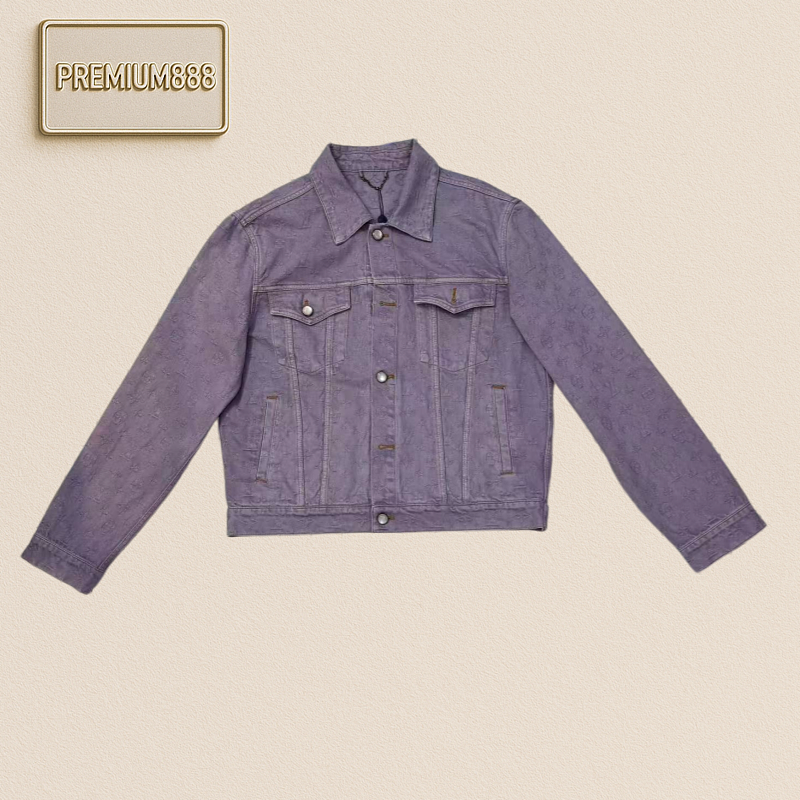 1v Louis Plaid Patterned Embroidered Collar Denim Jacket