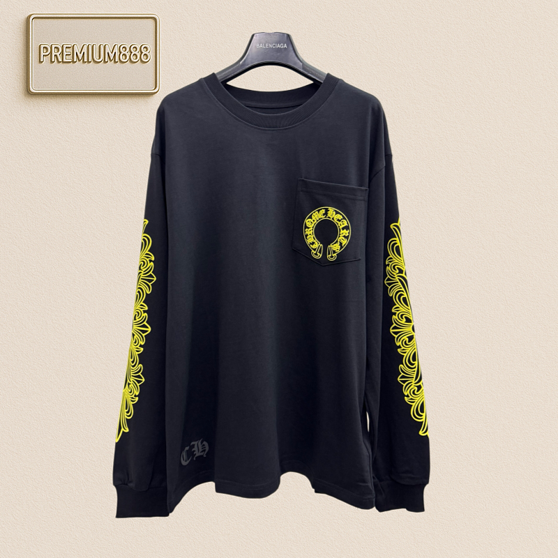 Chrome Hearts CH Crocin Flame Sleeve Arm Horse Hoof Print Long-Sleeve T-Shirt