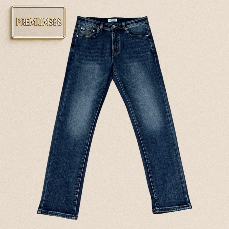 BC Brunello Casual Washed Embroidered Waistband Straight Denim Pants