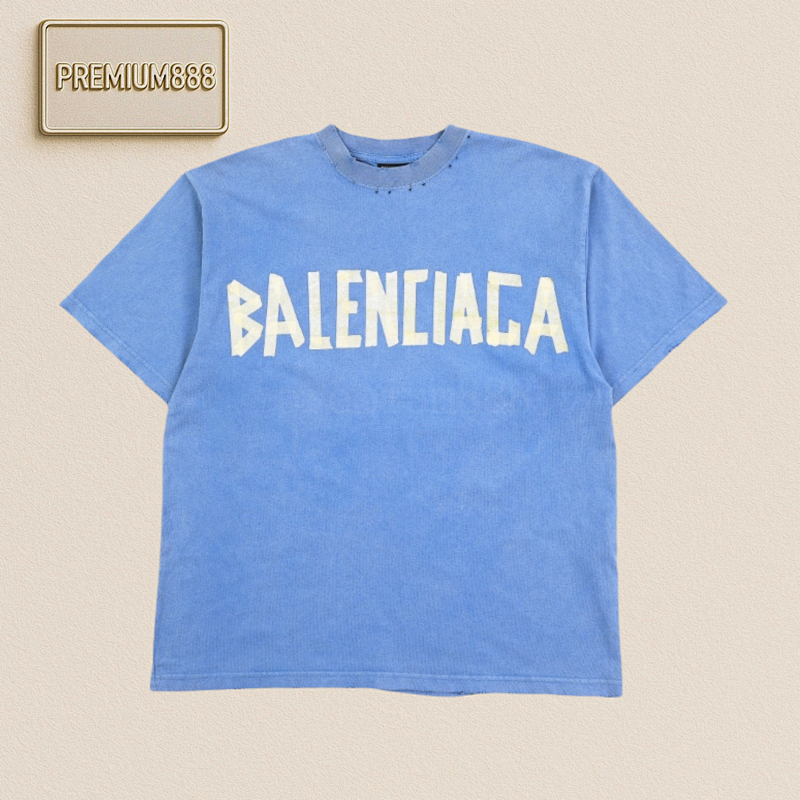 Ba Lenciaga Yellow Rubber Strip Short Sleeves Light Blue