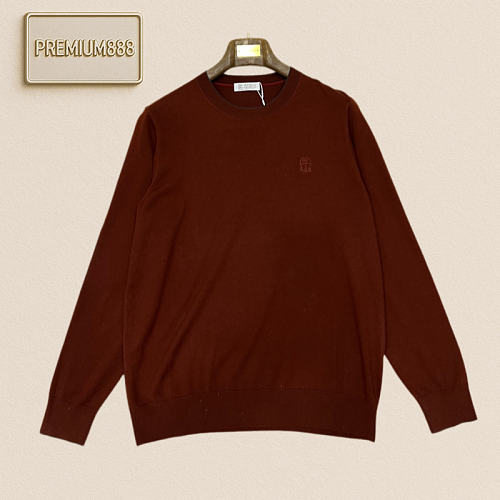 BC Brunello Round-neck Lightweight Embroidered Casual Long-Sleeve Knit Shirt