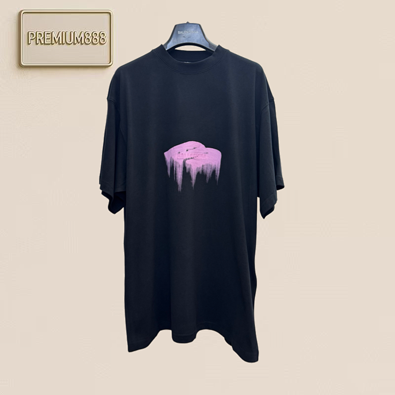 Paris Spring Summer New Product - Letter Embroidery Pink Disolving Print Short-Sleeved T-S