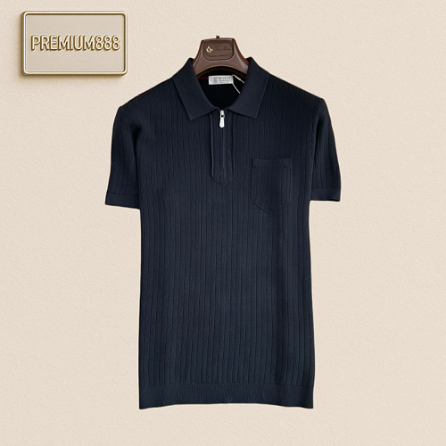BC Brunello Button-Down Hooded Knit Polo Shirt