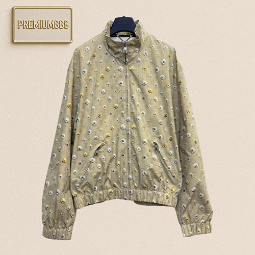 1v Louis Daisies Monogram Full Print Weathered V-Neck Jacket Coat