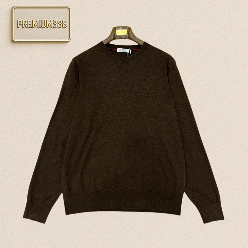 BC Brunello Round-neck Lightweight Embroidered Casual Long-Sleeve Knit Shirt