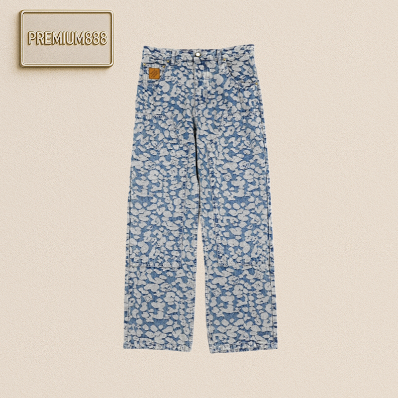 Louis Vuitton 1v Monochrome Pixel Leopard Print Denim Trousers