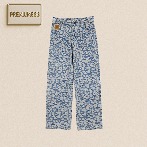 Louis Vuitton 1v Monochrome Pixel Leopard Print Denim Trousers