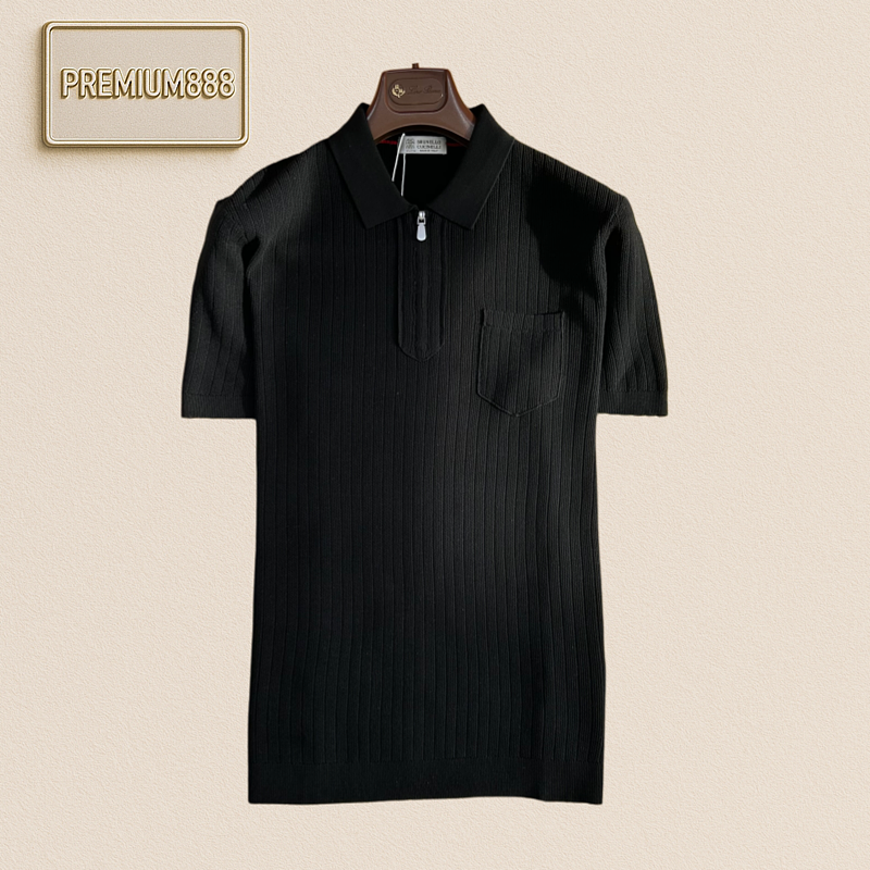 BC Brunello Button-Down Hooded Knit Polo Shirt