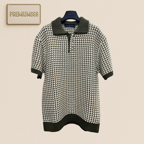 1v Louis Colorful Plaid Knitted Collared Polo Shirt Short Sleeve