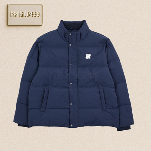Undefeated Five-stripe Embroidered Stand-up Collar Down Jacket - Navy Blue