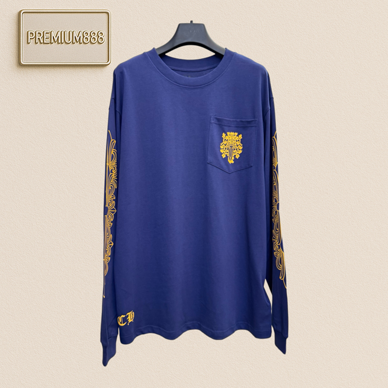 Crozier Back-View Yellow Vine Patterned Sword Embroidery Long-Sleeved T-shirt
