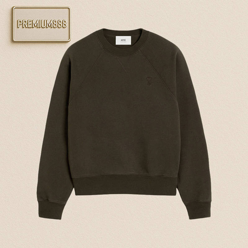 Ami Heart Round Neck Sweatshirt Brown