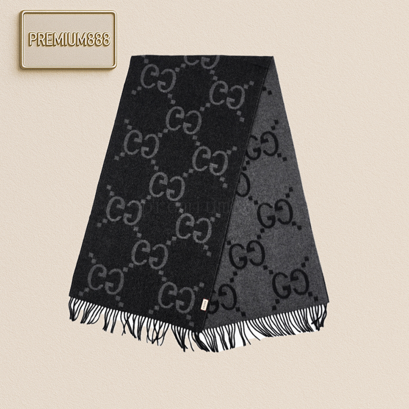 Gucci Double G Cashmere Jacquard Velvet Scarf In Gray And Black