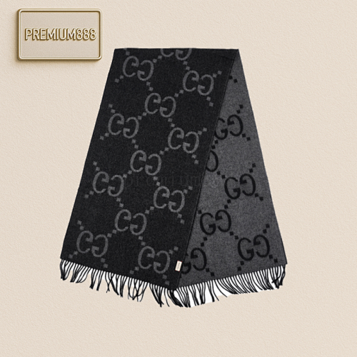 Gucci Double G Cashmere Jacquard Velvet Scarf In Gray And Black