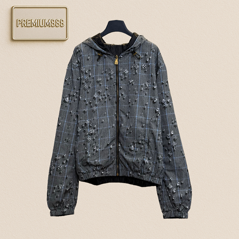 1v Louis Waterdrop Print Hooded Double-sided Nylon Zipper Jacket