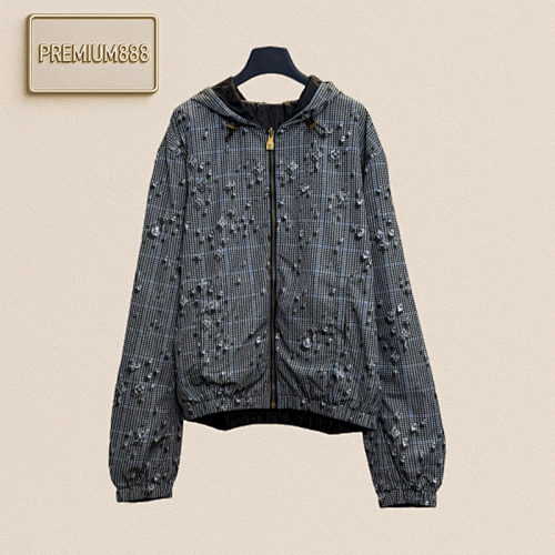 1v Louis Waterdrop Print Hooded Double-sided Nylon Zipper Jacket
