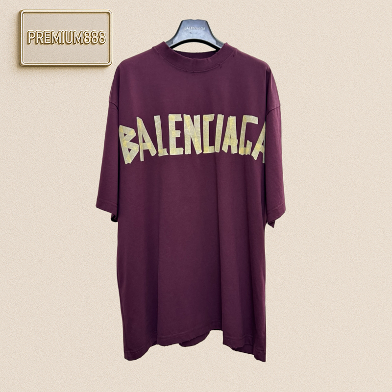 Balenciaga Mirene Paper Wine Red And Yellow Adhesive Band Short-Sleeved T-Shirt