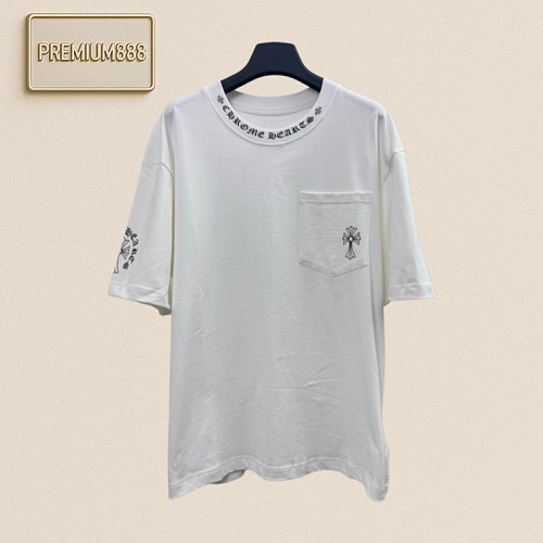 Chrome Hearts CH Cross-Design Sanskrit Cross-Striped Short-Sleeved T-Shirt