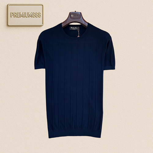 Loropiana No Yo Piana Vertical Stripes Round Neck Knit T-Shirt