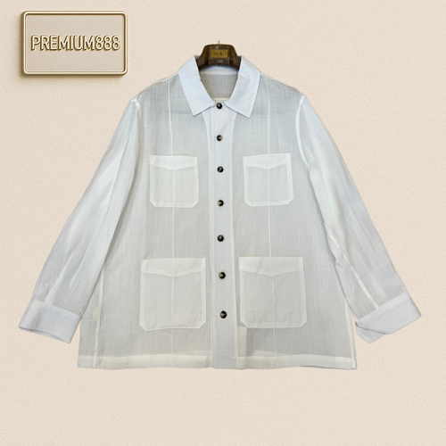 BC Brunello Collar White Pure Linen Casual Shirt Jacket