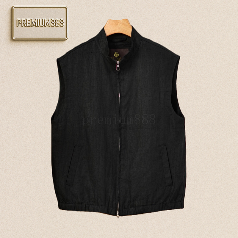 LP Old Qian Vest Stand-up Collar Double-head Zipper Linen Vest Coat Stand-up Collar Design