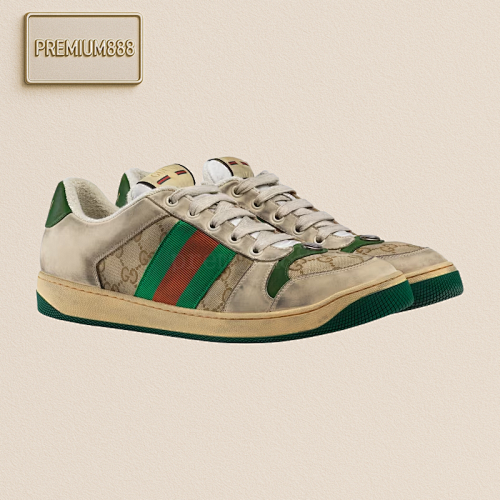 Gucci GU Cci Screener Old Flower Green Enamel Distressed Low-top Sneakers