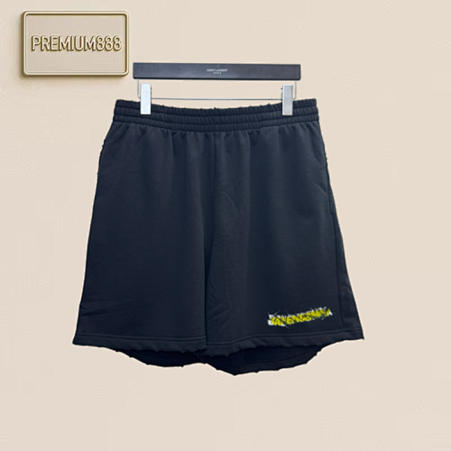 Bal Paris 26ss Yellow Adhesive Tape Embossed Cracked Logo Letters Shorts