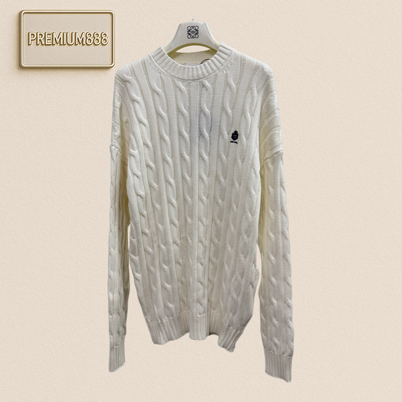 Prada Twisted Knitting Embroidered Logo Cotton Pullover