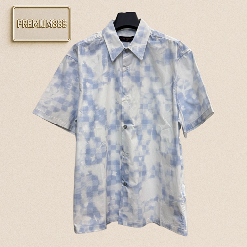 1v Louis Cloud Series Pixel Checkered Print Short-Sleeve Shirt