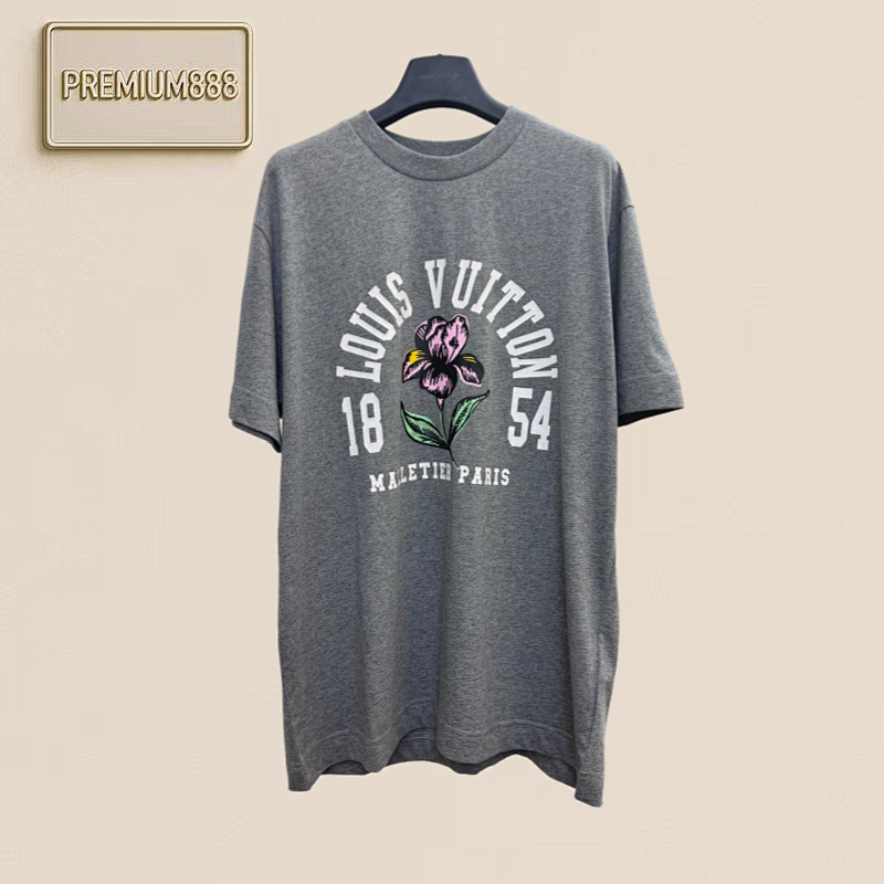 Louis Iris Flower Print Crew Neck Short-sleeved T-shirt