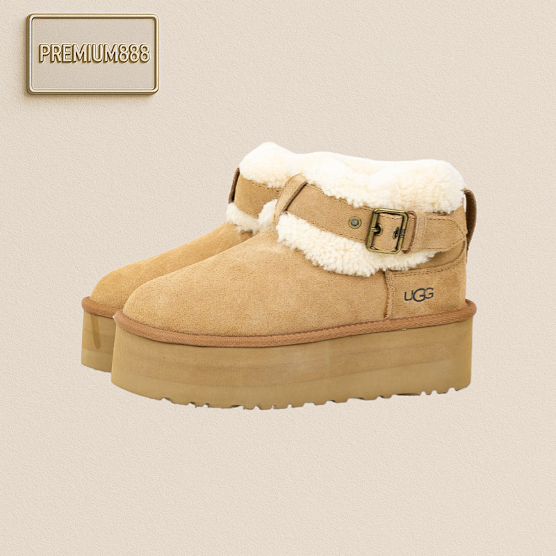 Ugg Round-toed Buckle 3.5cm Thick-soled Snow Boots For Women