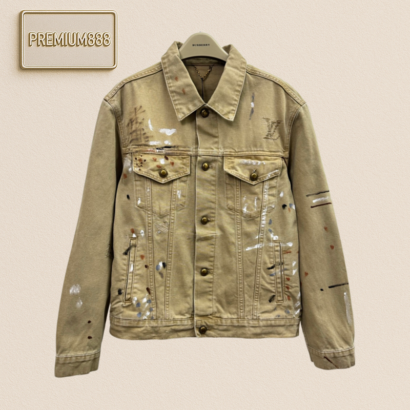 1v Louis Vintage Splatter Embroidery Workwear Denim Jacket Coat