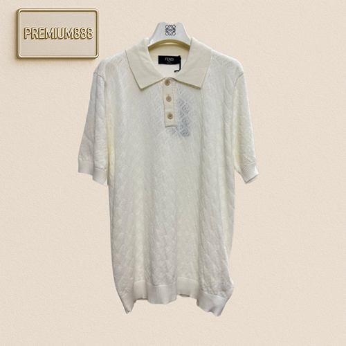 Fendi FF Printed Knitted Open-Weave Polo Shirt Short Sleeve