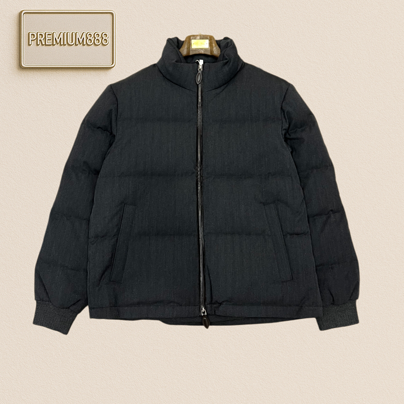 Zegna Jenia Standing Collar Leather Label Short Sleeve Zippered Down Jacket