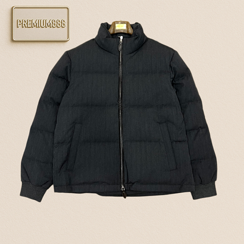 Zegna Jenia Standing Collar Leather Label Short Sleeve Zippered Down Jacket