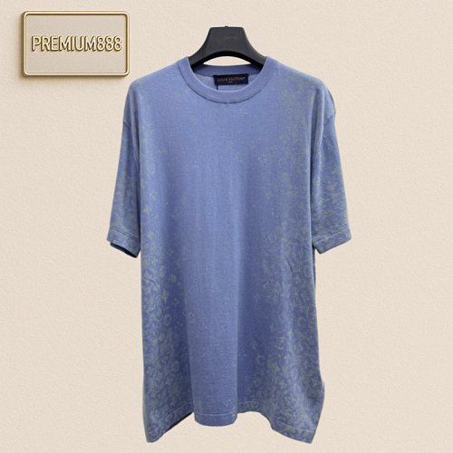 1v Louis Blurry Letter Gradient Plaid Knit Short Sleeve Shirt