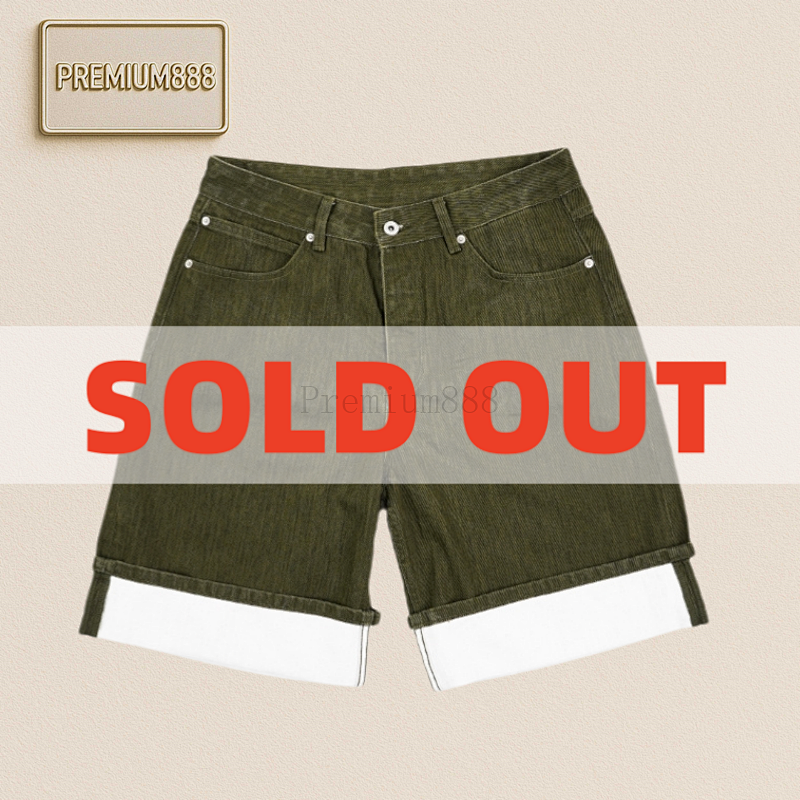 BV Woven Plaid Leather Label Denim Shorts