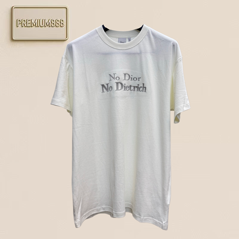 Dio Cotton Letter-Design Embroidered Round-neck Short-sleeved T-shirt