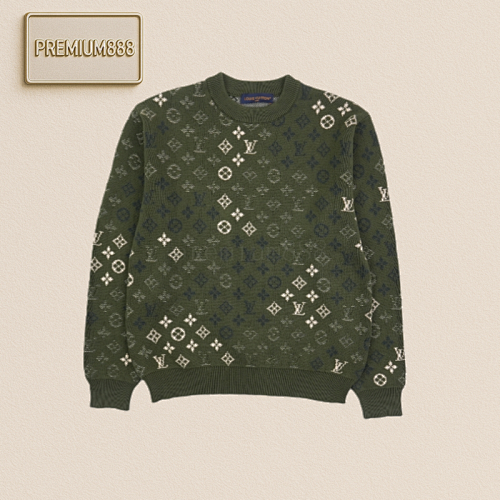 Louis Vuitton A 1v Green Camouflage Monogram Round-neck Sweater