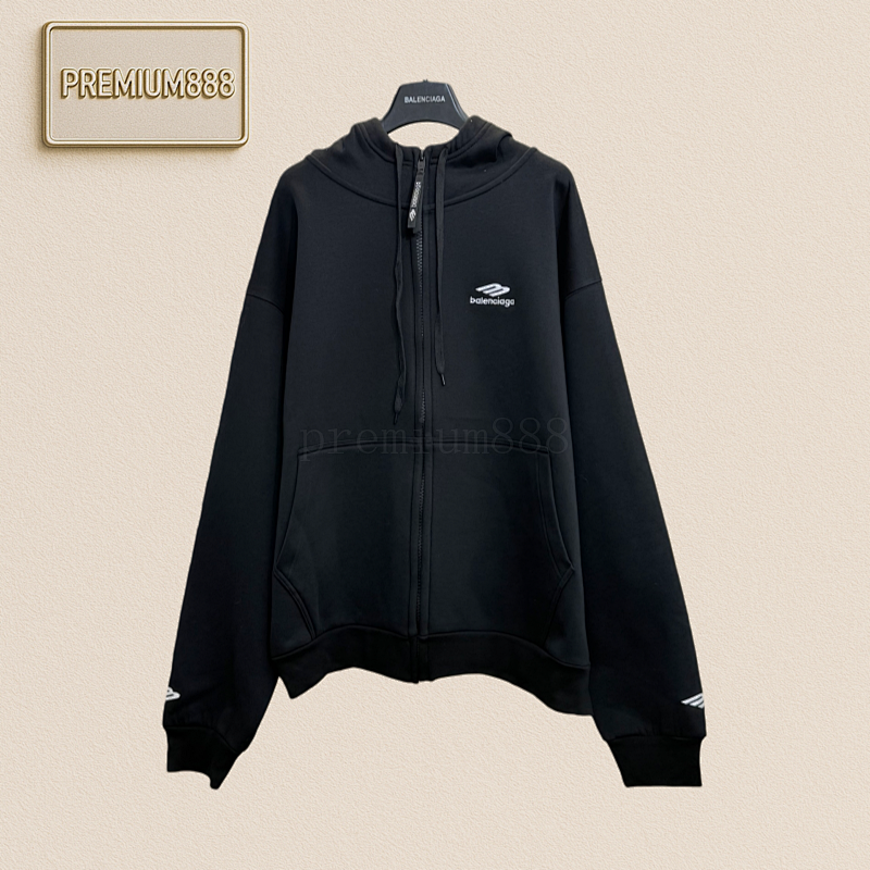 Balenciaga Embroidered Zipper Hooded Sweatshirt