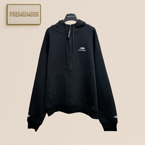 Balenciaga Embroidered Zipper Hooded Sweatshirt