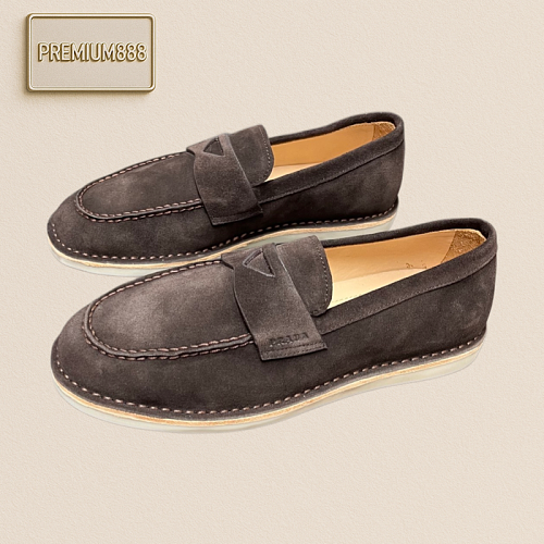 Prada Men's New Velvet Leather Loafers