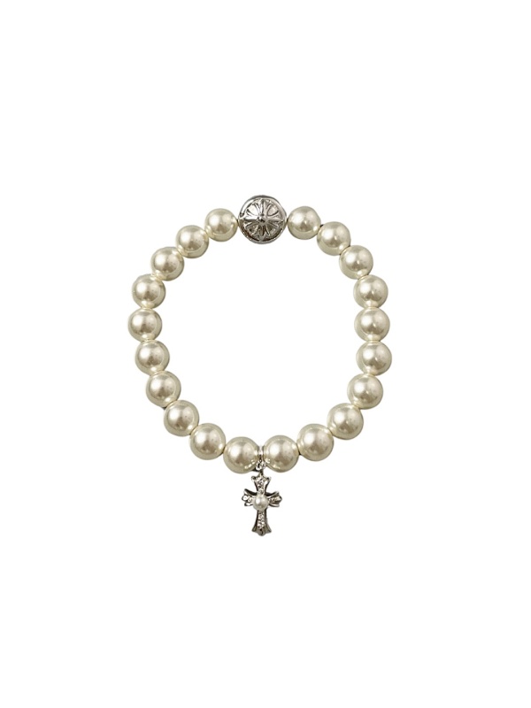 Chrome Hearts CH Rome Hearts Croix 8mm Bracelet With Pearl And Diamond CrossItem ID