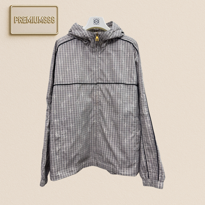 1v Louis Dark Patterned Jacquard Plaid Hooded Windproof Jacket Coat