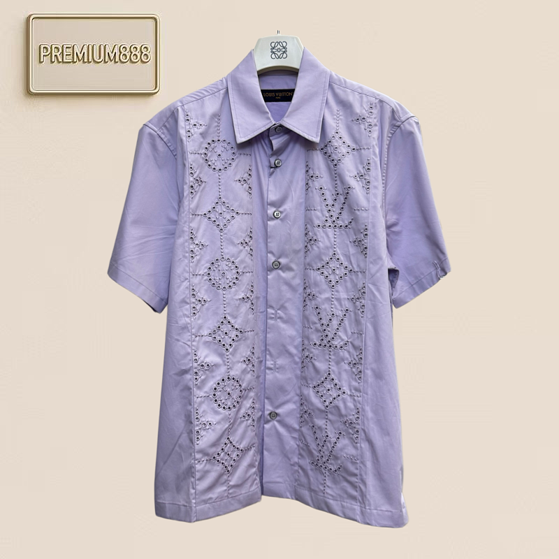 1v Louis Embroidered Openwork Shirt Short Sleeve