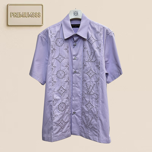 1v Louis Embroidered Openwork Shirt Short Sleeve