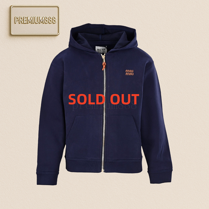 Miumiu MM Embroidered Plain Weave Hooded Jacket