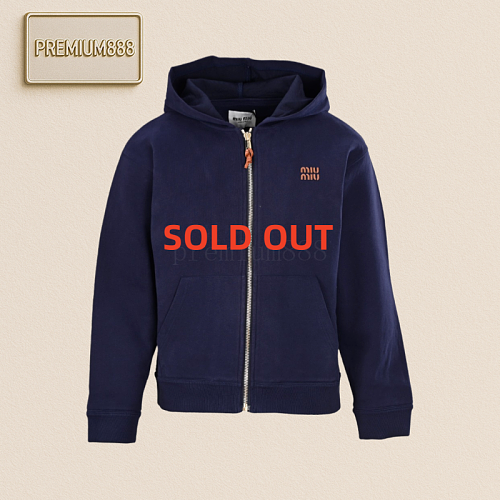 Miumiu MM Embroidered Plain Weave Hooded Jacket