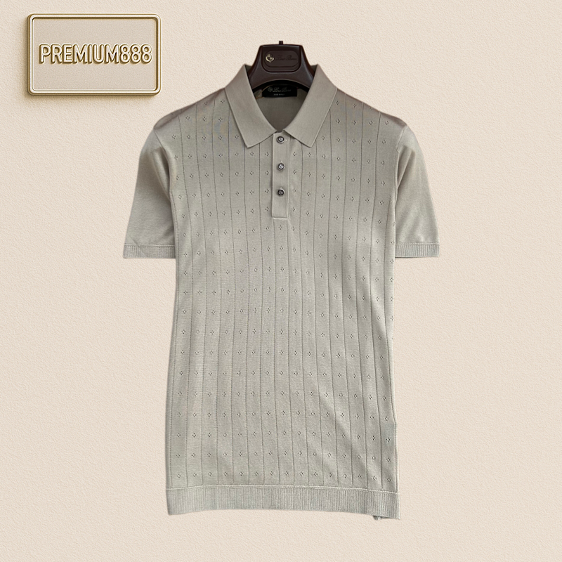 LP Noyuanpianya Classic Vertical Stripe Openwork Knitted Polo Short Sleeve Shirt